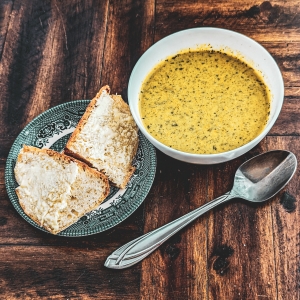 Cheesy Broccoli Leaf Soup - Use up the whole plant